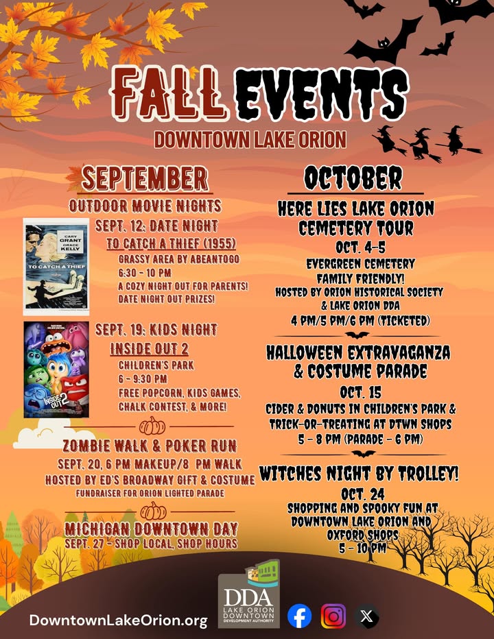 🍁🎉✨Add these great Downtown Lake Orion events to your calendar!✨🎉🍁