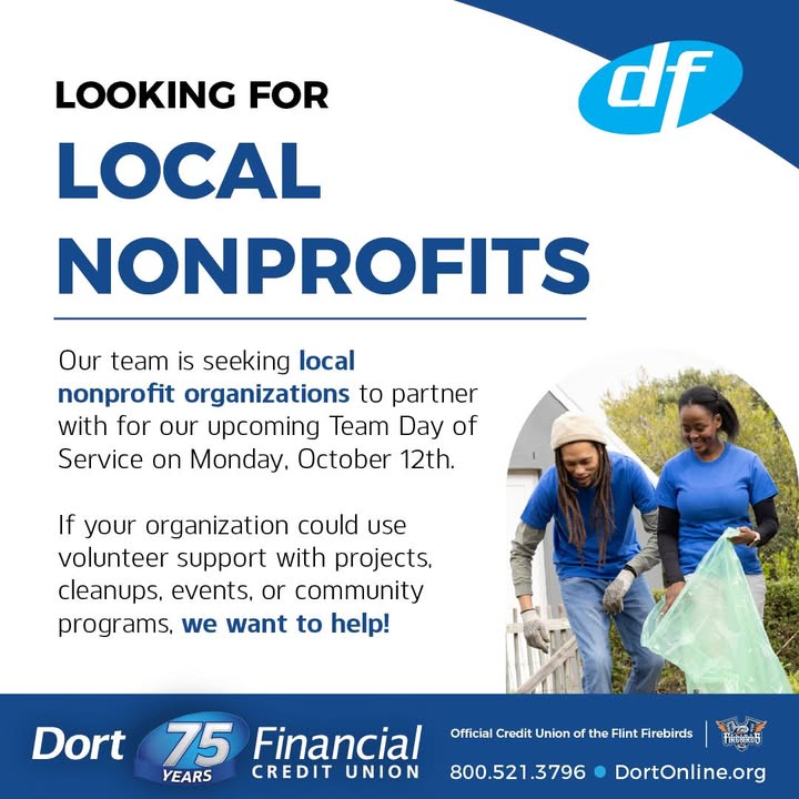 Dort Financial Credit Union is looking for local nonprofit organizations to partner with us for our upcoming Team Day of Service
