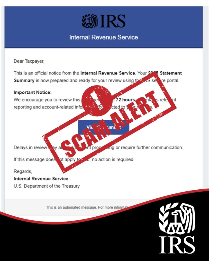 Beware of phishing schemes aimed at stealing your identity through fake #IRS emails, including those directing you to click on f...